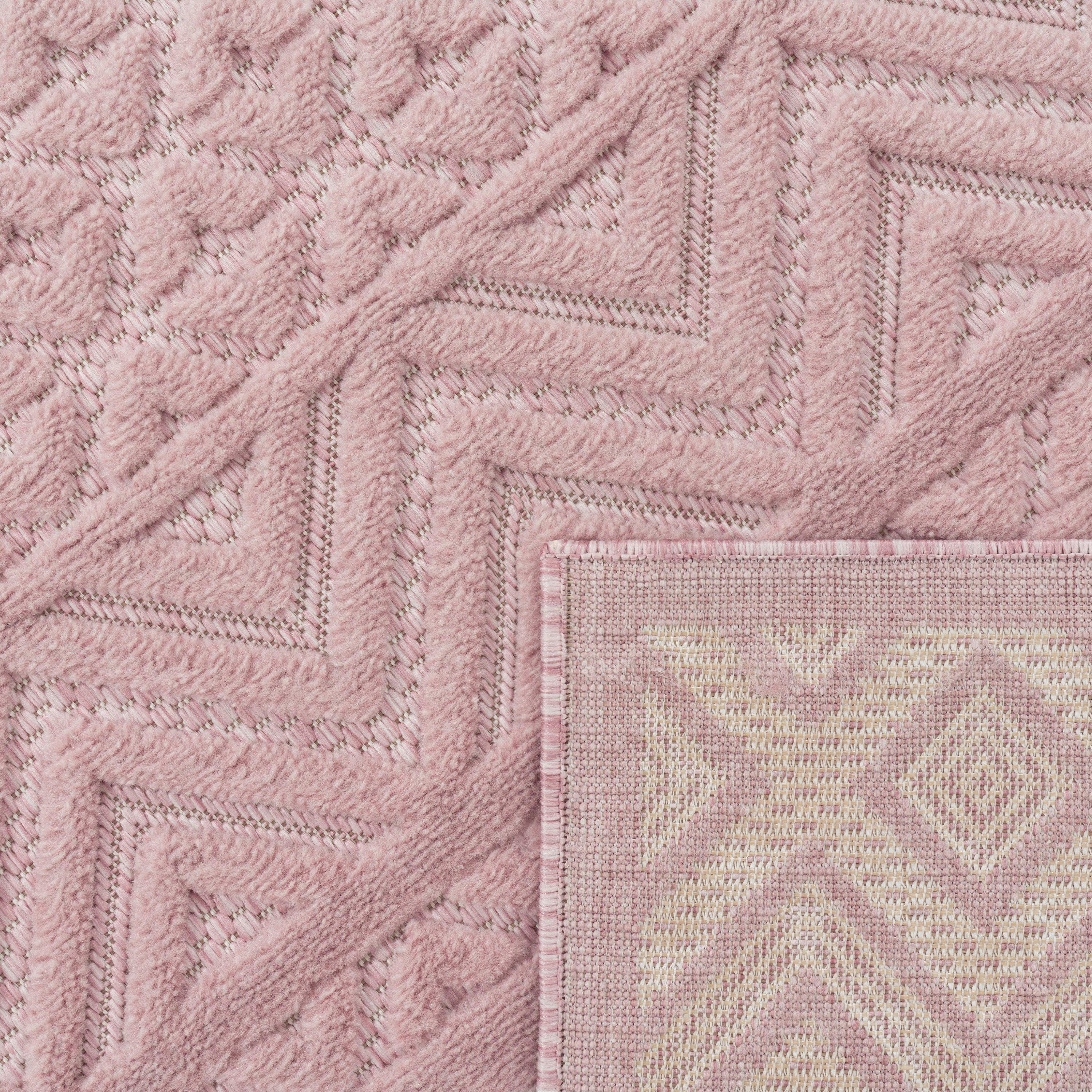 Indoor Outdoor Rug Livorno Boho High-Low Pattern In Pink RugYourHome