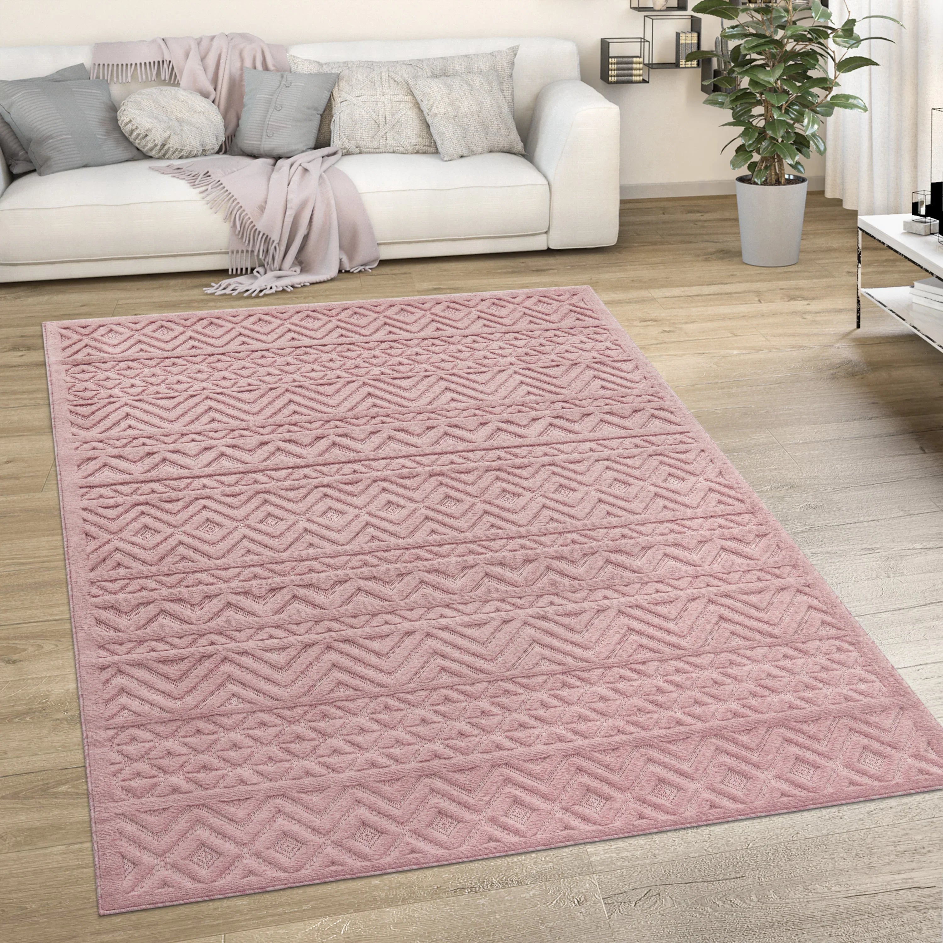 Indoor Outdoor Rug Livorno Boho High-Low Pattern In Pink RugYourHome