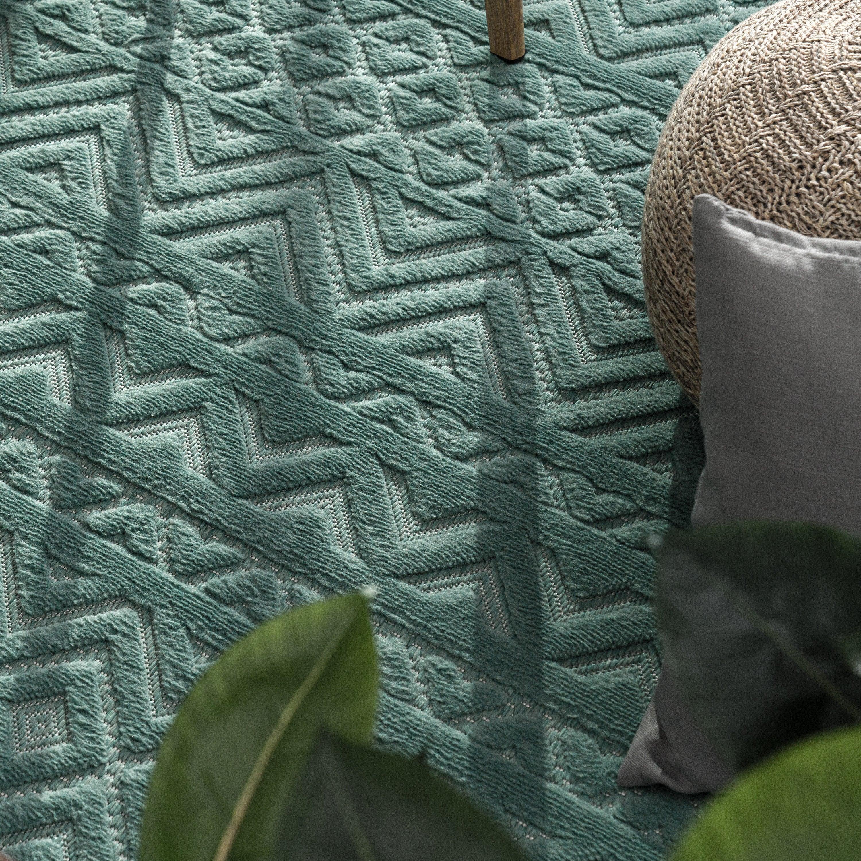 Indoor Outdoor Rug Livorno Boho High-Low Pattern In Turquoise RugYourHome