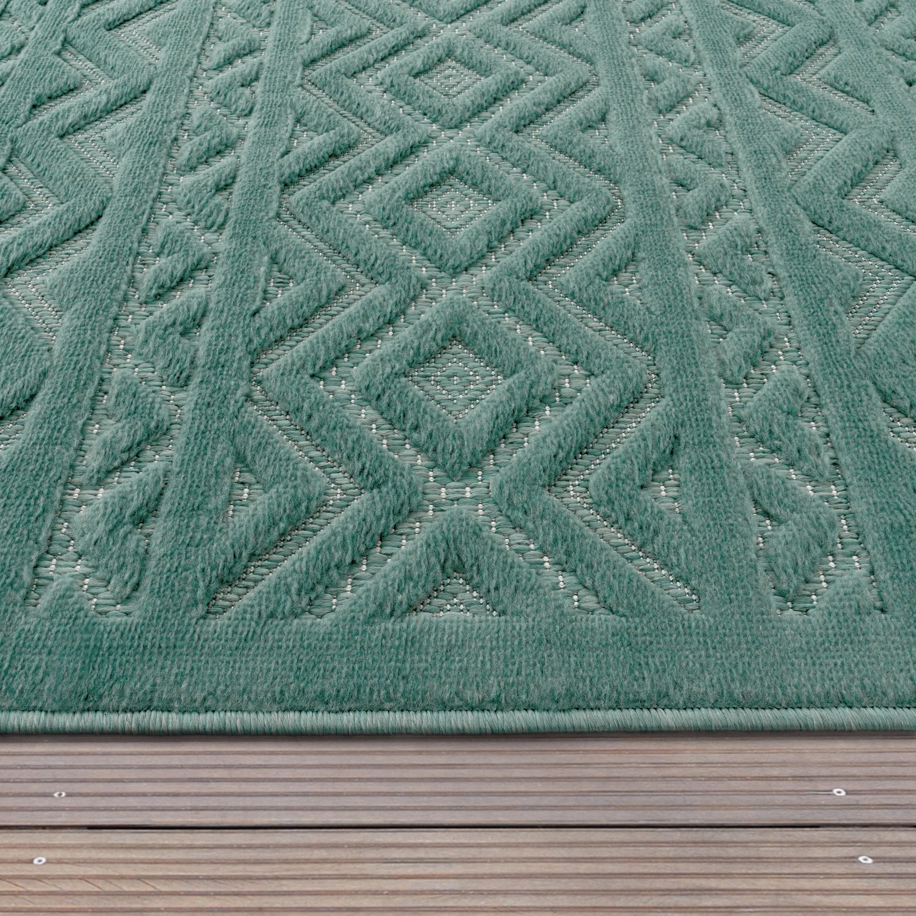 Indoor Outdoor Rug Livorno Boho High-Low Pattern In Turquoise RugYourHome