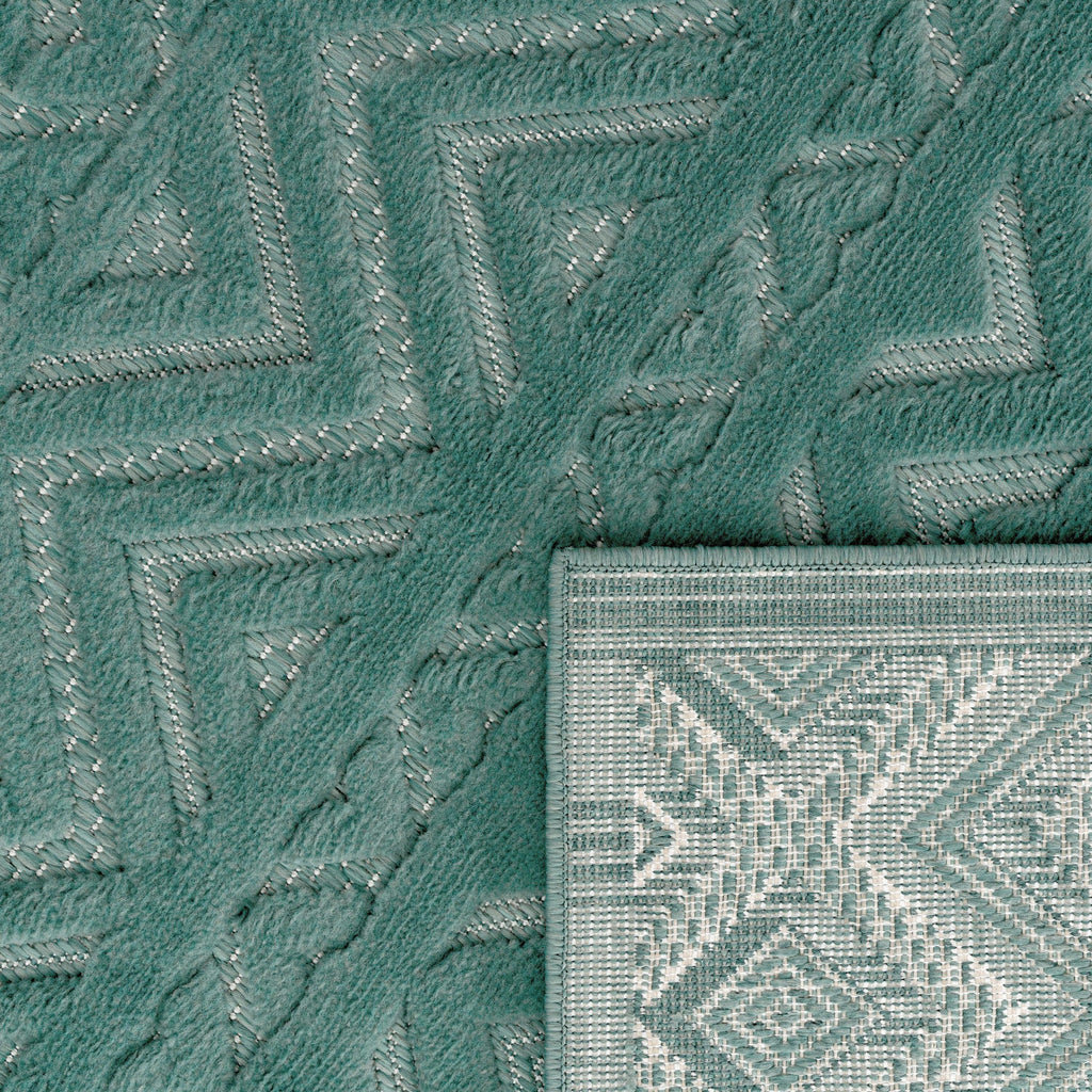 Indoor Outdoor Rug Livorno Boho High-Low Pattern In Turquoise RugYourHome