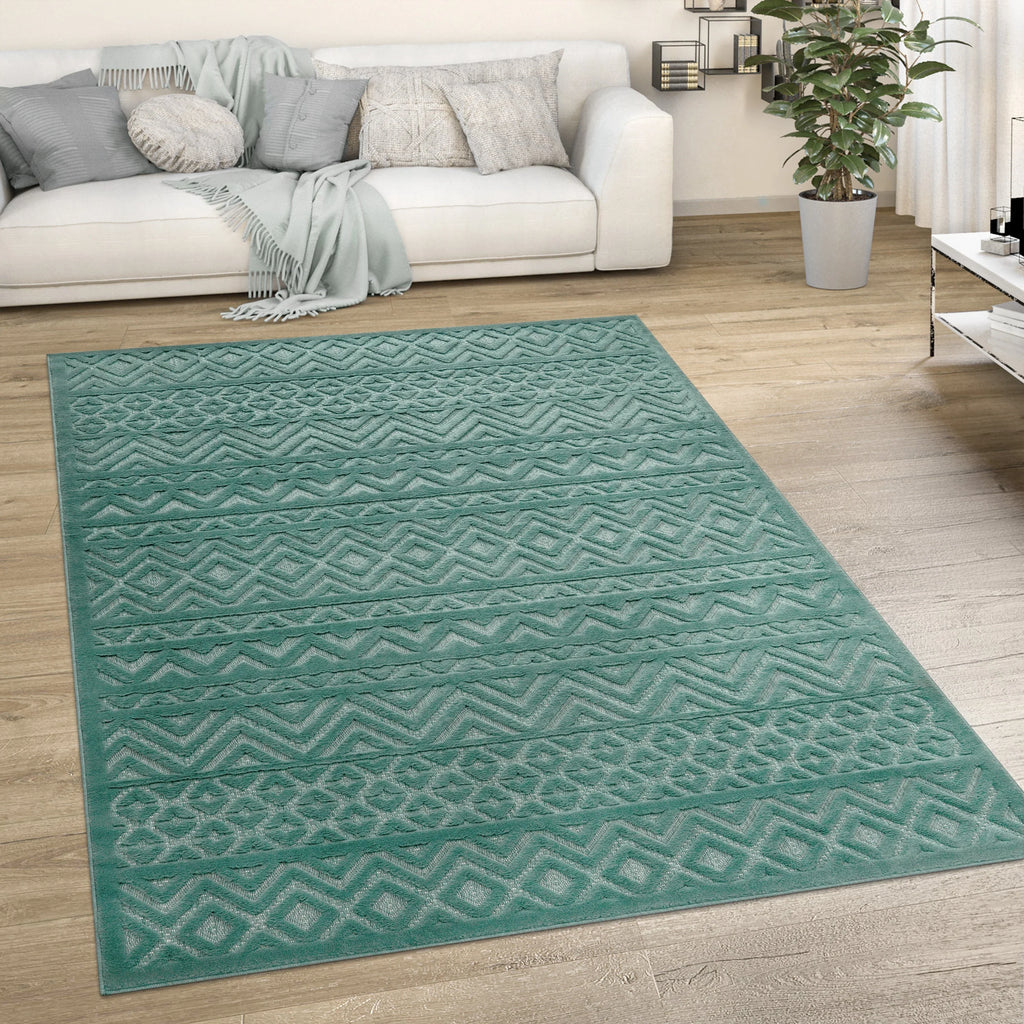 Indoor Outdoor Rug Livorno Boho High-Low Pattern In Turquoise RugYourHome