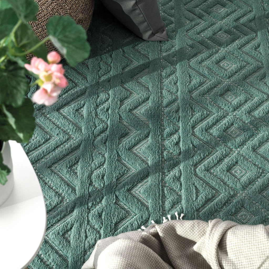 Indoor Outdoor Rug Livorno Boho High-Low Pattern In Turquoise RugYourHome