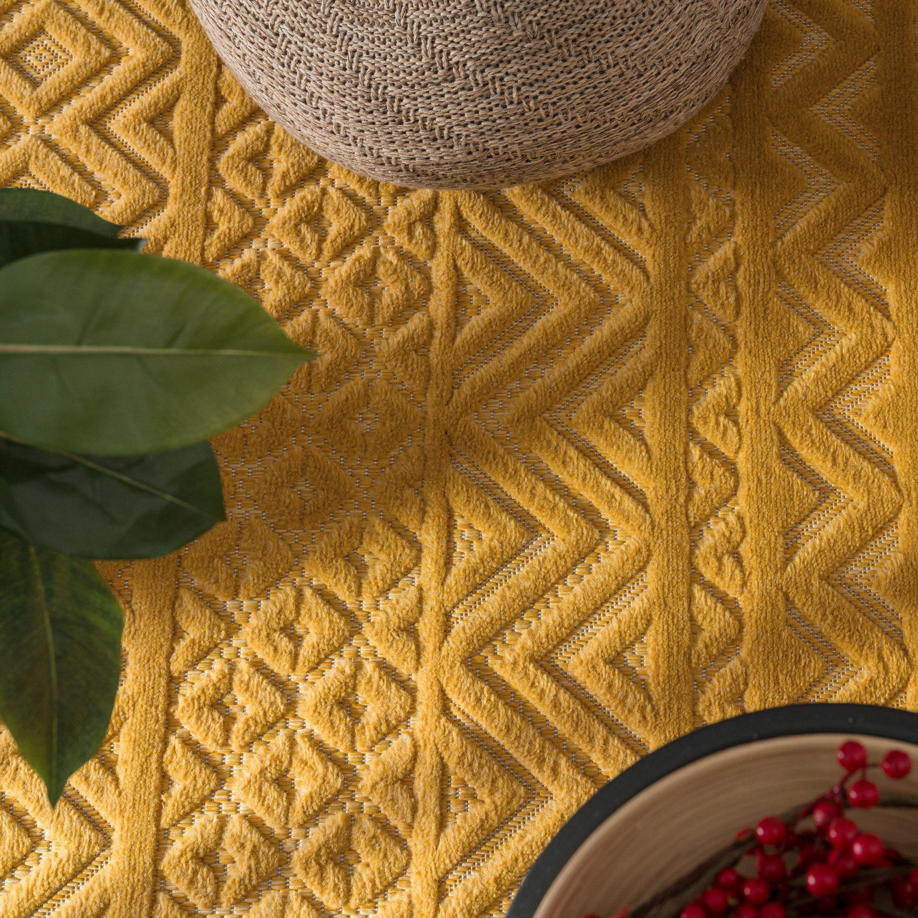 Indoor Outdoor Rug Livorno Boho High-Low Pattern In Yellow RugYourHome