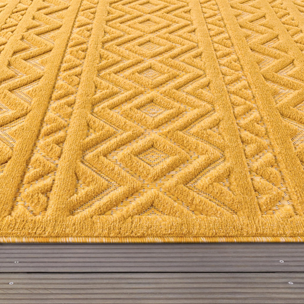 Indoor Outdoor Rug Livorno Boho High-Low Pattern In Yellow RugYourHome