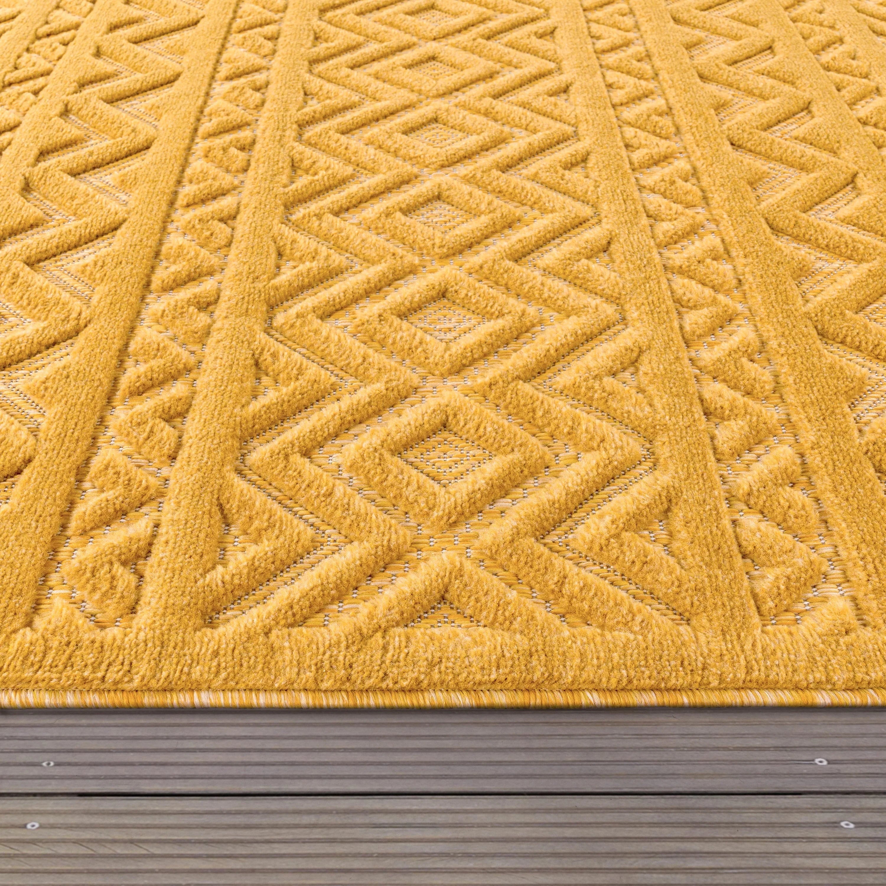 Indoor Outdoor Rug Livorno Boho High-Low Pattern In Yellow RugYourHome