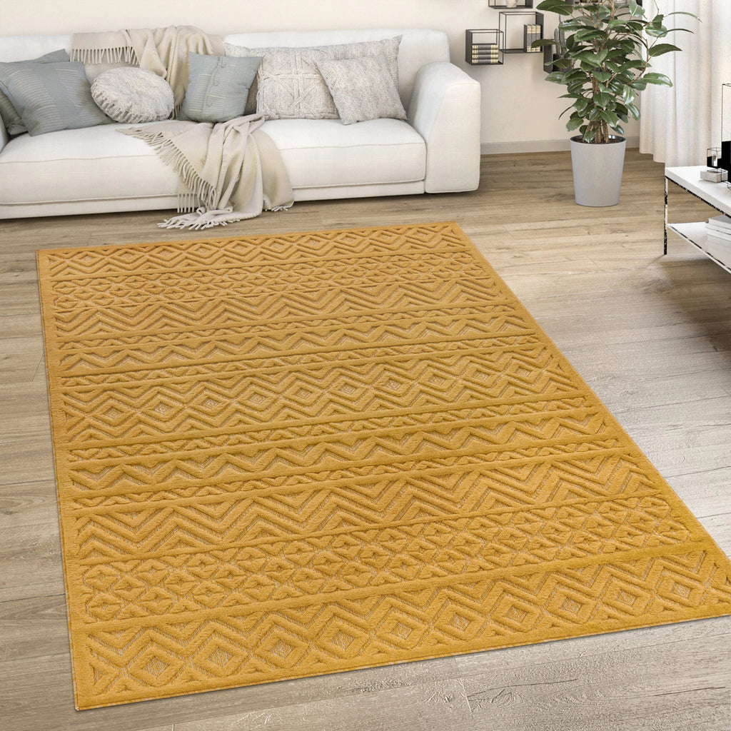 Indoor Outdoor Rug Livorno Boho High-Low Pattern In Yellow RugYourHome