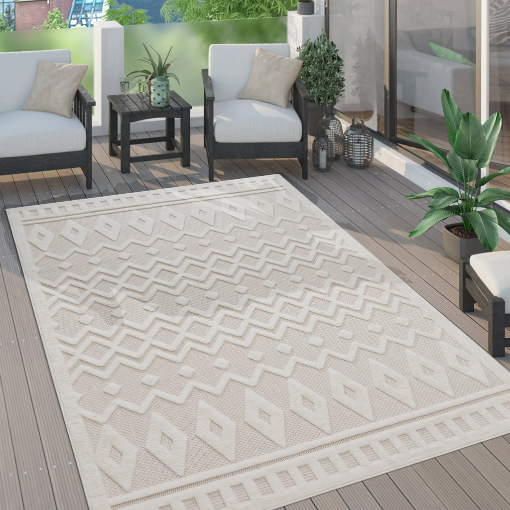 Indoor Outdoor Rug Livorno Geometric Trellis Pattern In Cream RugYourHome
