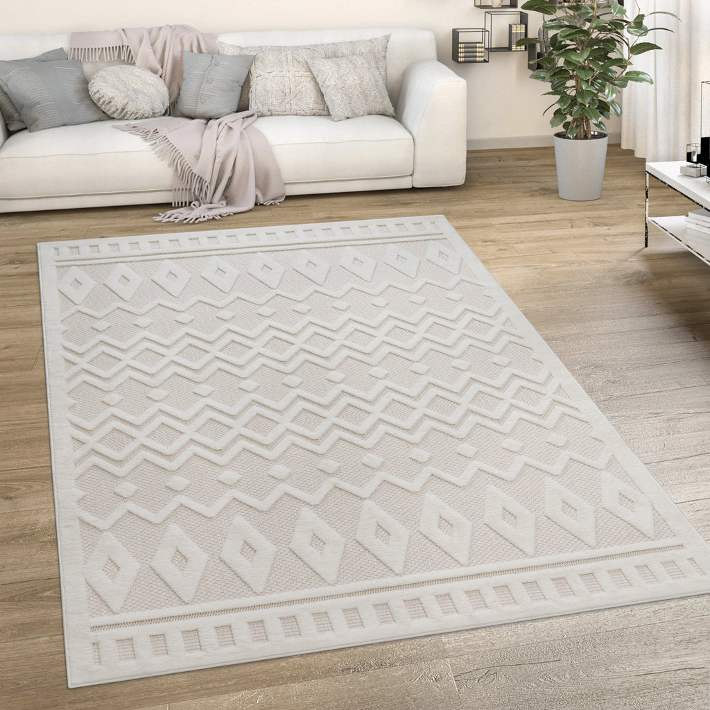 Indoor Outdoor Rug Livorno Geometric Trellis Pattern In Cream RugYourHome