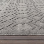 Indoor Outdoor Rug Livorno Geometric Trellis Pattern in Grey, side view - House Of Avana