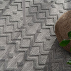 Indoor Outdoor Rug Livorno Geometric Trellis Pattern in Grey, top view - House Of Avana