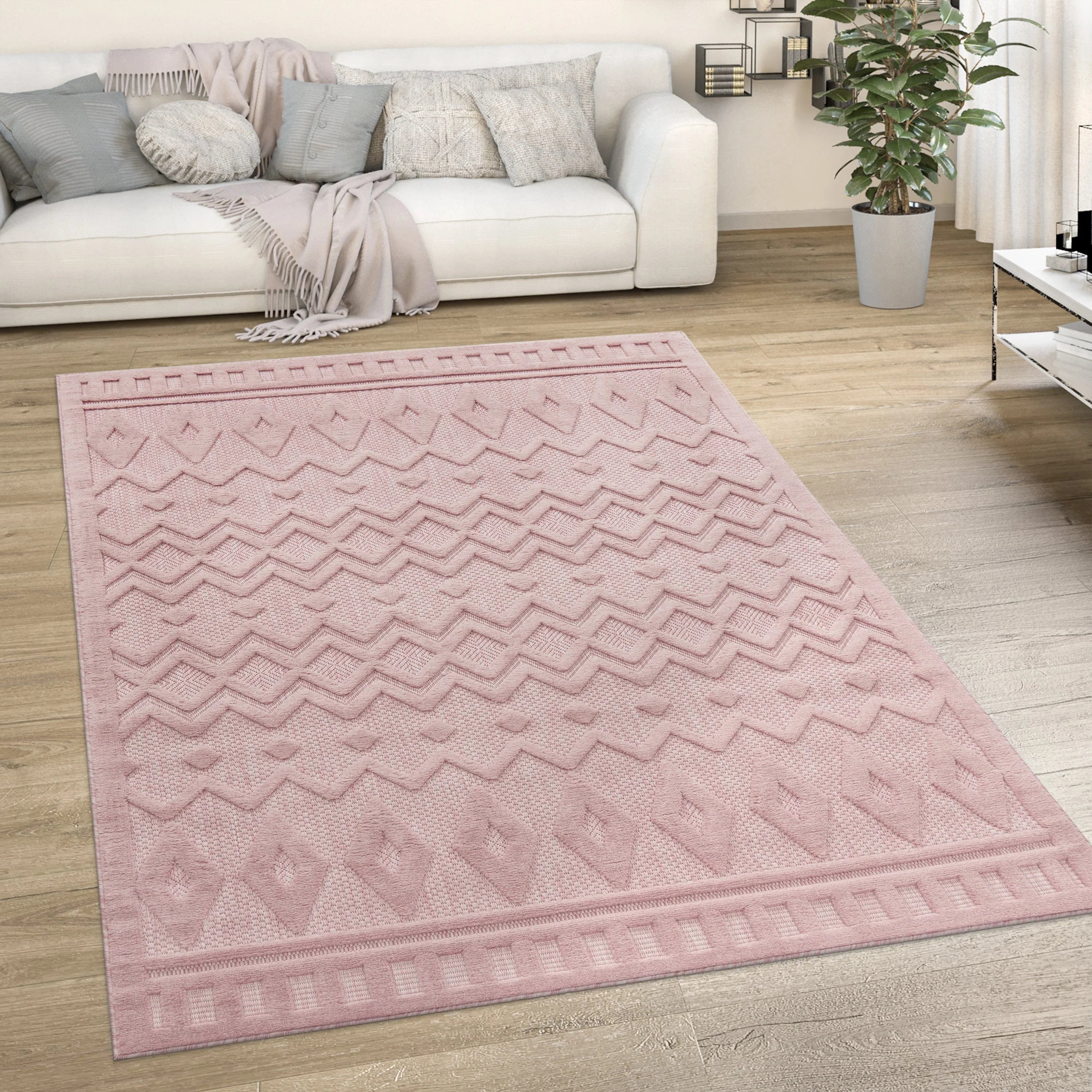 Indoor Outdoor Rug Livorno Geometric Trellis Pattern In Pink RugYourHome