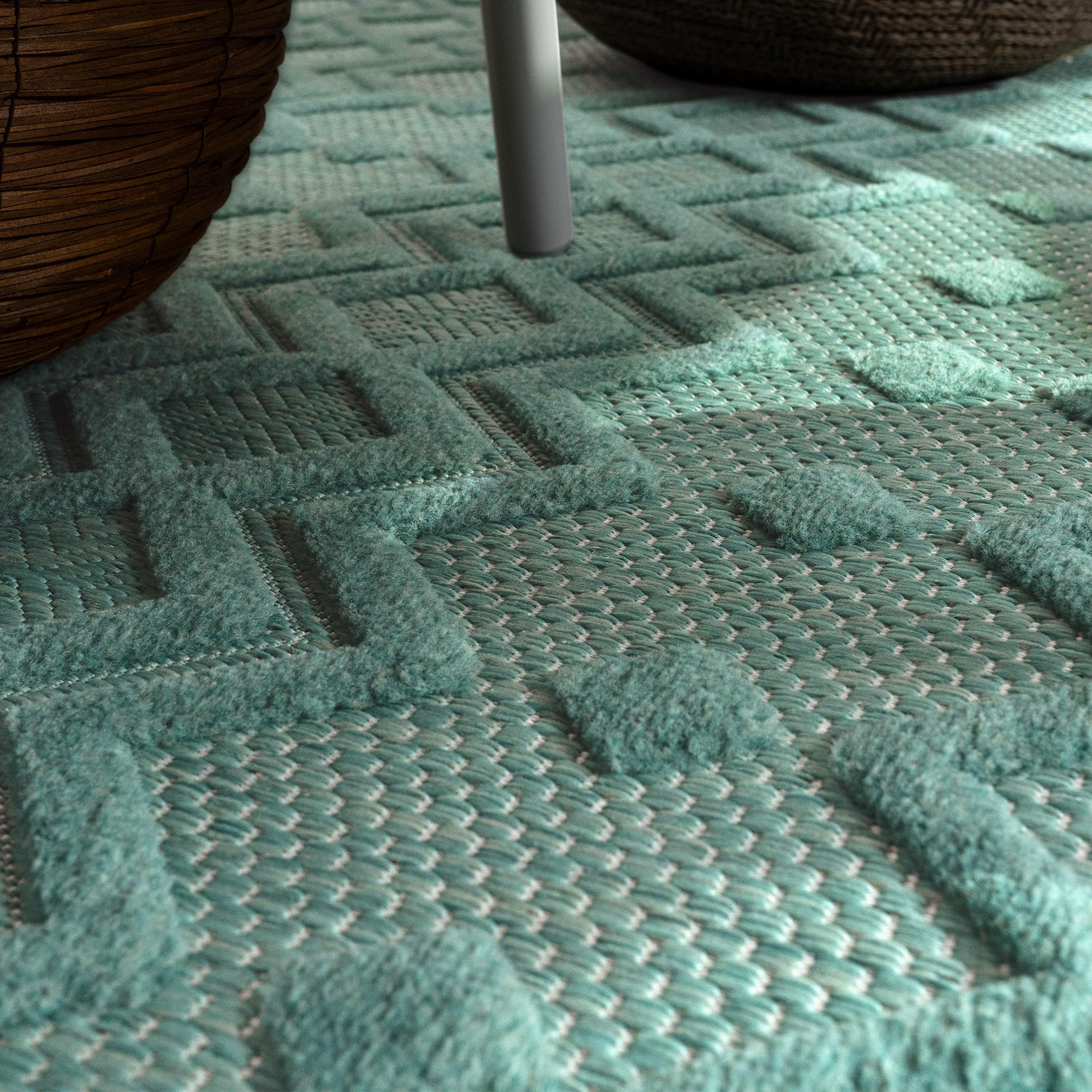 Indoor Outdoor Rug Livorno Geometric Trellis Pattern In Turquoise RugYourHome