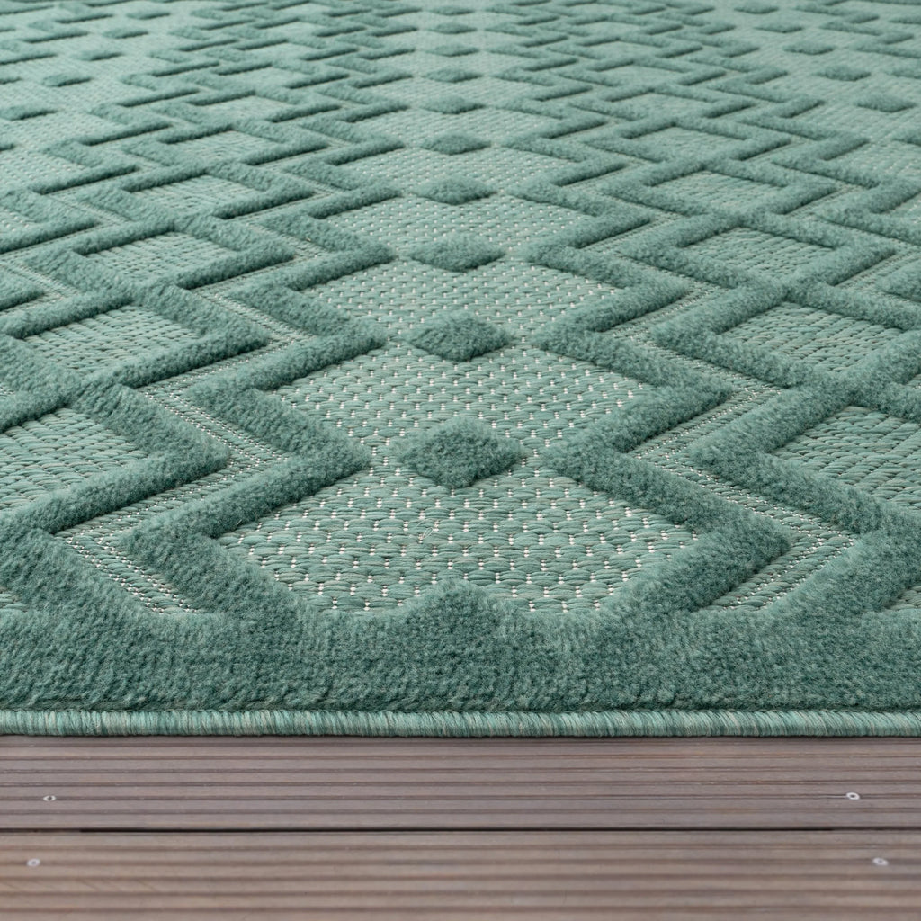 Indoor Outdoor Rug Livorno Geometric Trellis Pattern In Turquoise RugYourHome