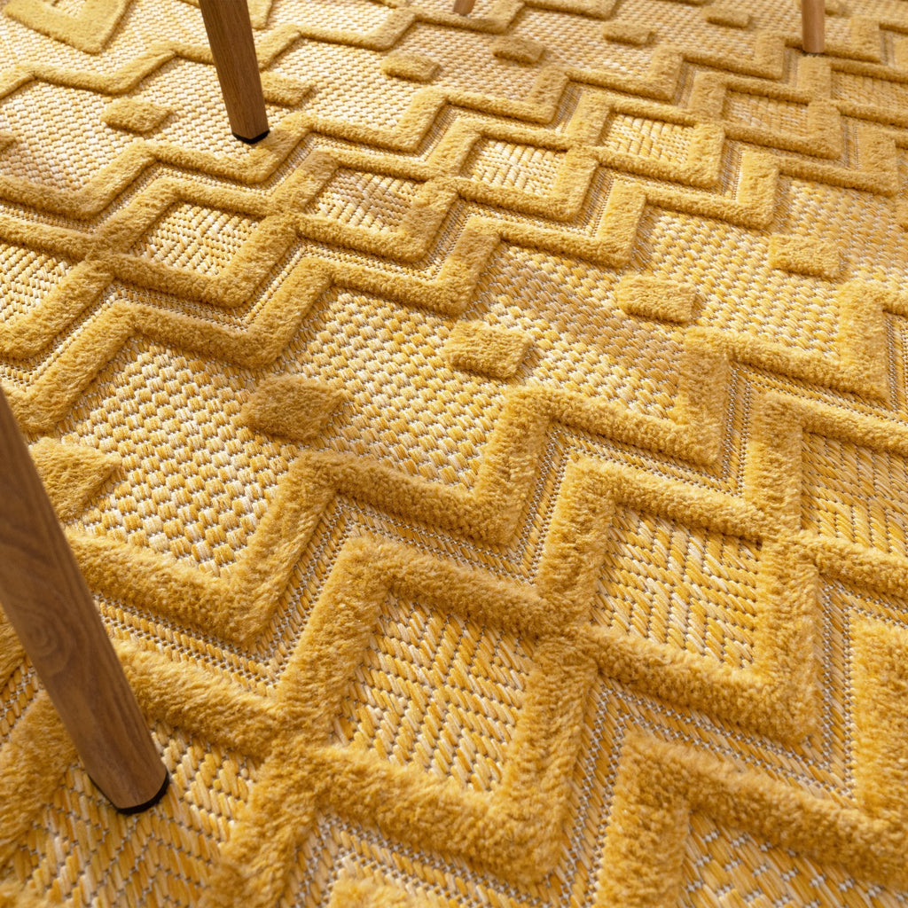 Indoor Outdoor Rug Livorno Geometric Trellis Pattern In Yellow RugYourHome