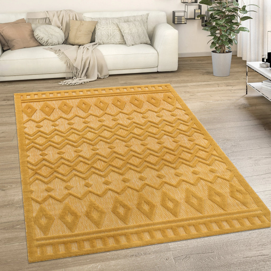 Indoor Outdoor Rug Livorno Geometric Trellis Pattern In Yellow RugYourHome