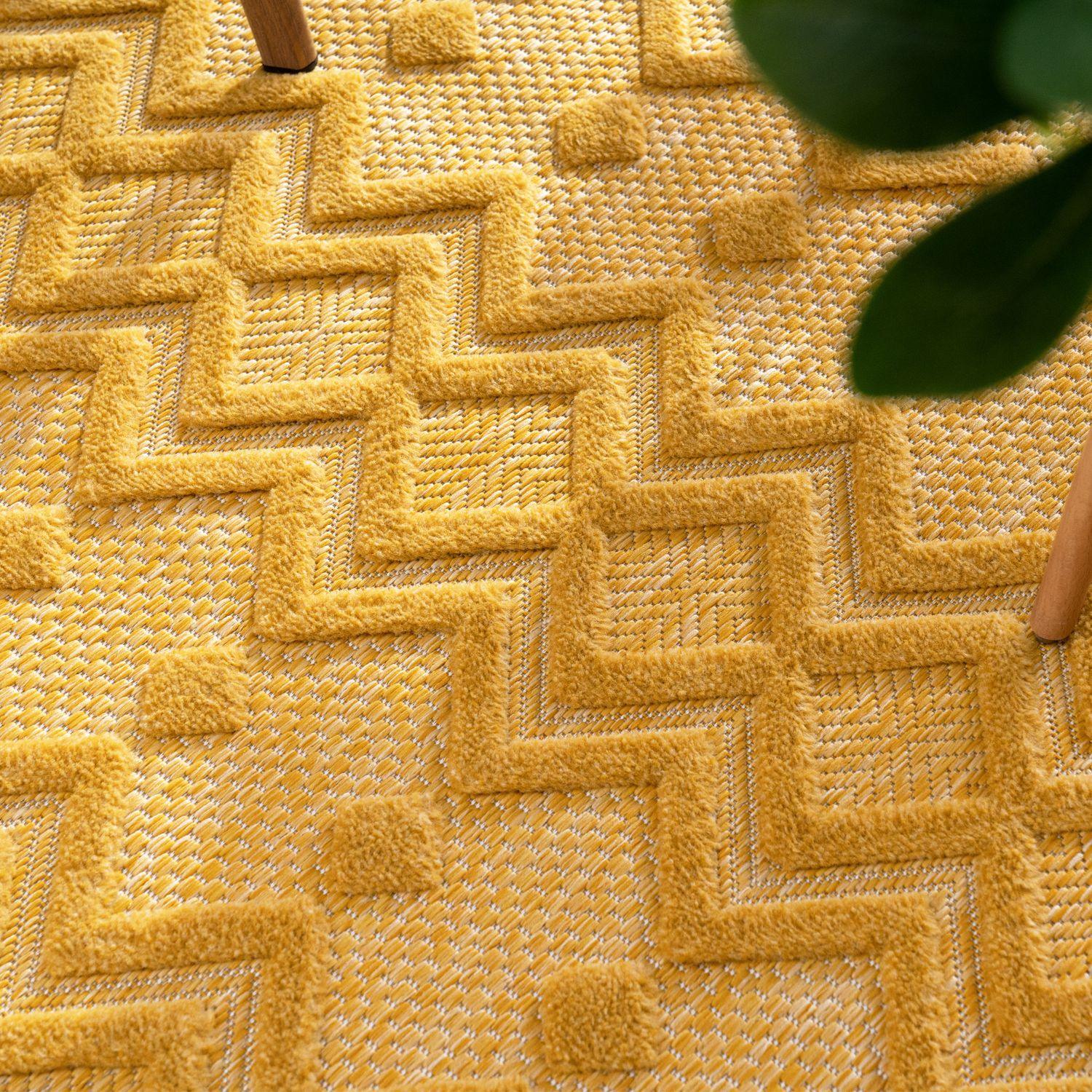 Indoor Outdoor Rug Livorno Geometric Trellis Pattern In Yellow RugYourHome