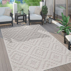Indoor Outdoor Rug Livorno Trellis High-Low Pattern In Cream RugYourHome