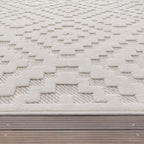 Indoor Outdoor Rug Livorno Trellis High-Low Pattern In Cream RugYourHome