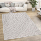 Indoor Outdoor Rug Livorno Trellis High-Low Pattern In Cream RugYourHome