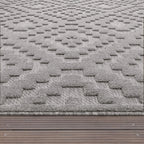 Indoor Outdoor Rug Livorno Trellis High-Low Pattern In Grey RugYourHome