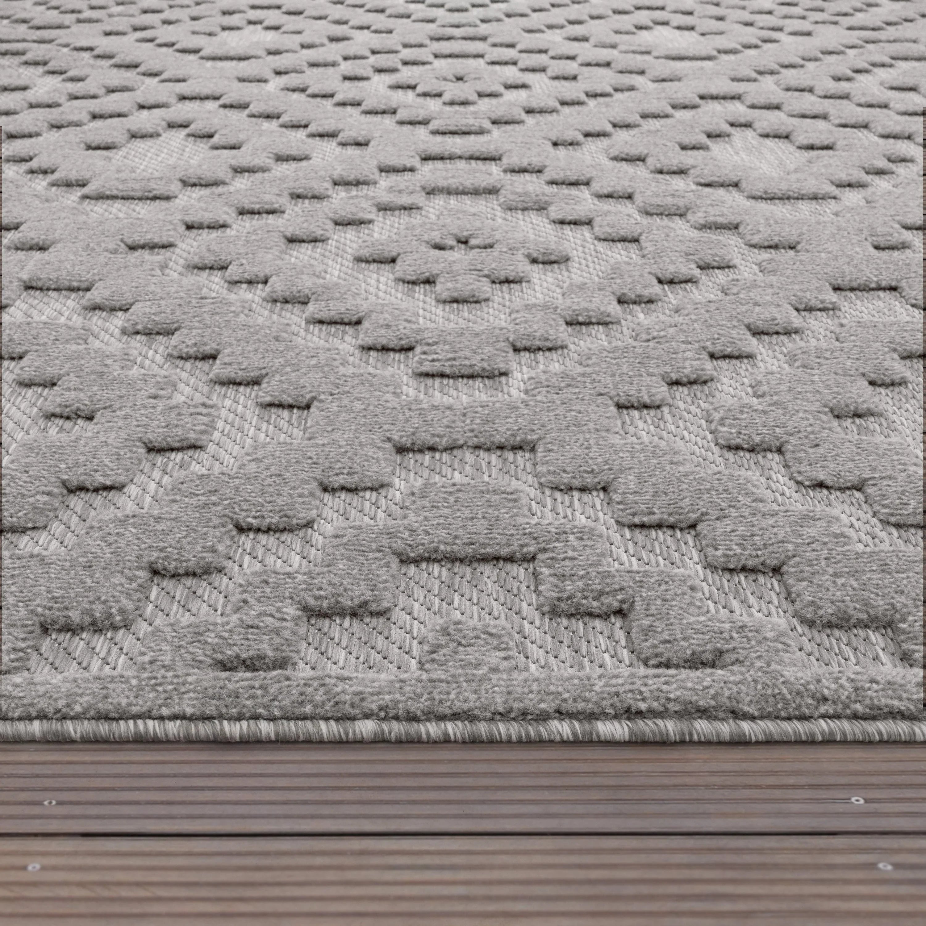 Indoor Outdoor Rug Livorno Trellis High-Low Pattern In Grey RugYourHome