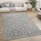 Indoor Outdoor Rug Livorno Trellis High-Low Pattern In Grey RugYourHome