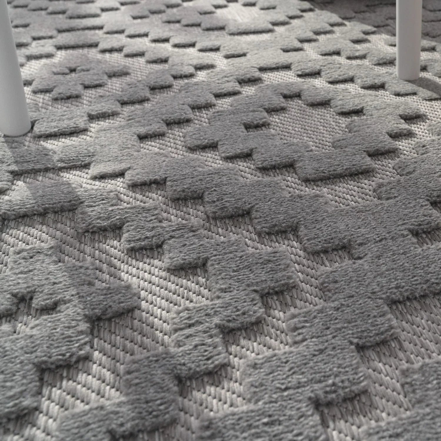 Indoor Outdoor Rug Livorno Trellis High-Low Pattern In Grey RugYourHome