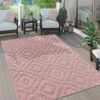 Indoor Outdoor Rug Livorno Trellis High-Low Pattern In Pink RugYourHome
