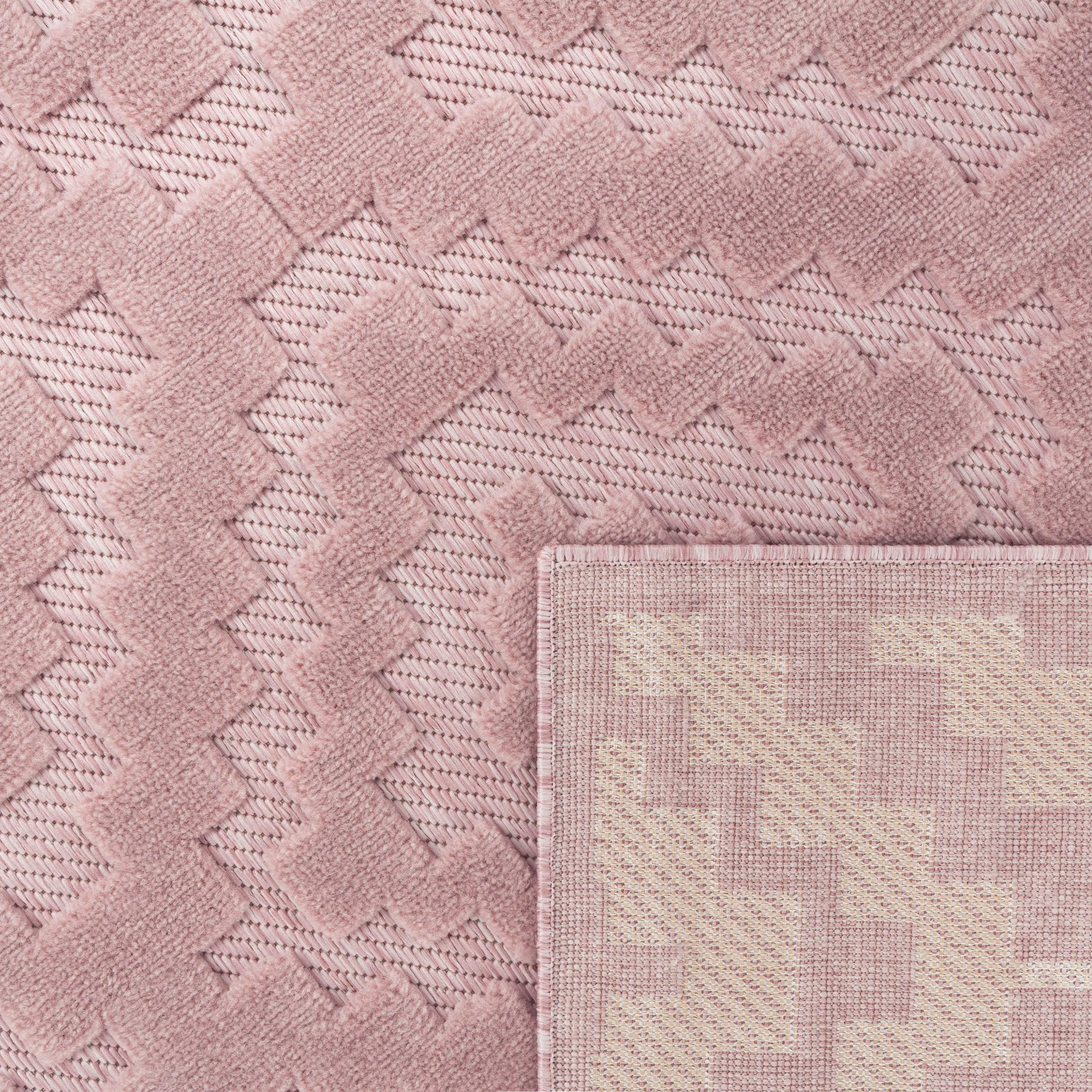 Indoor Outdoor Rug Livorno Trellis High-Low Pattern In Pink RugYourHome