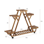 Indoor Outdoor Solid Wood Triangular Multi-Tier Plant Stand with Locking Wheels