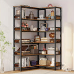 Industrial 6-Tier Corner Bookshelf with Baffles, Metal Frame Storage Rack for Living Room, Home Office, Bookshelf for Small Spaces, Spinning Bookshelf, Book Organizers And Storage, Bookshelf Organizer, Book Storage, Spacesavi House Of Avana