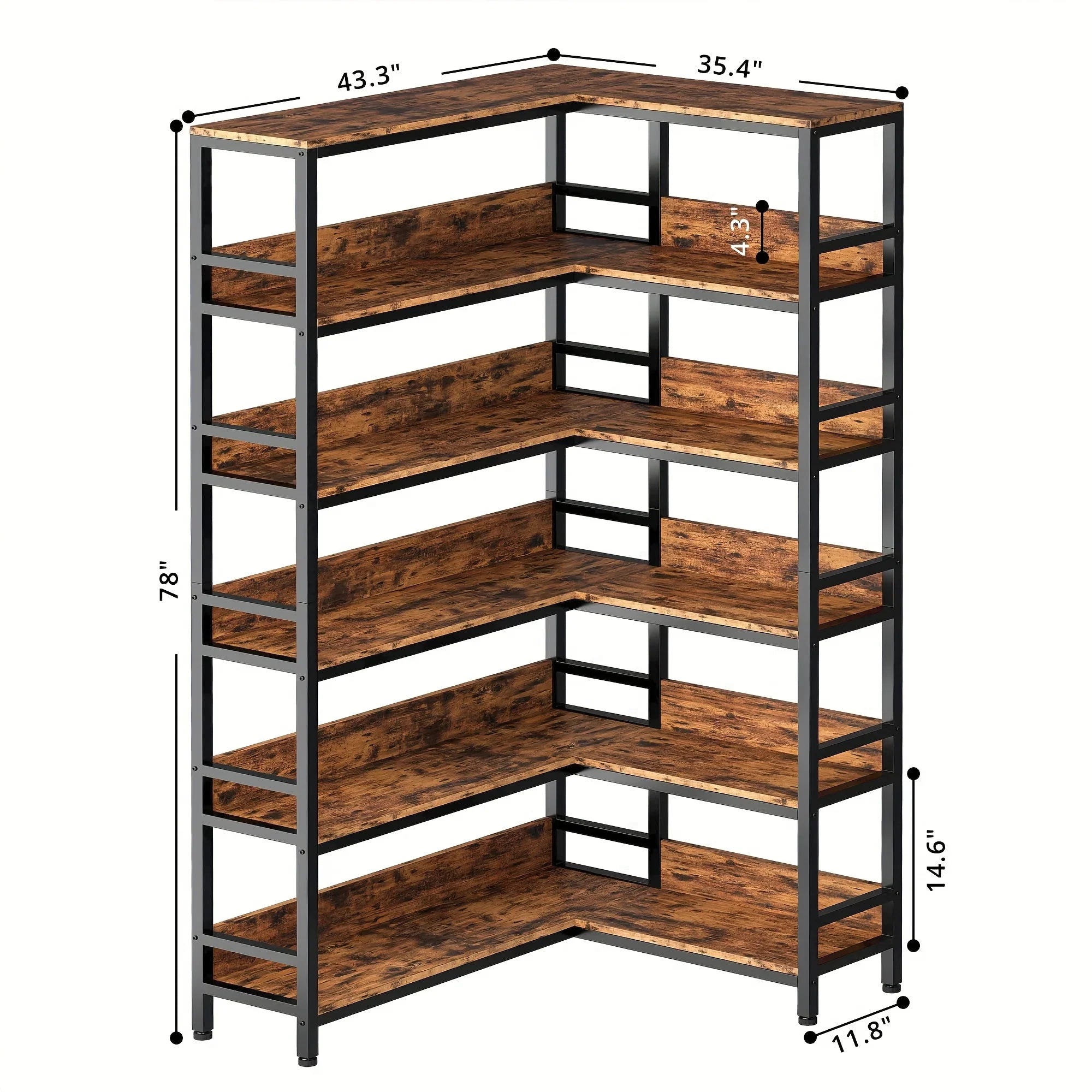 Industrial 6-Tier Corner Bookshelf with Baffles, Metal Frame Storage Rack for Living Room, Home Office, Bookshelf for Small Spaces, Spinning Bookshelf, Book Organizers And Storage, Bookshelf Organizer, Book Storage, Spacesavi House Of Avana
