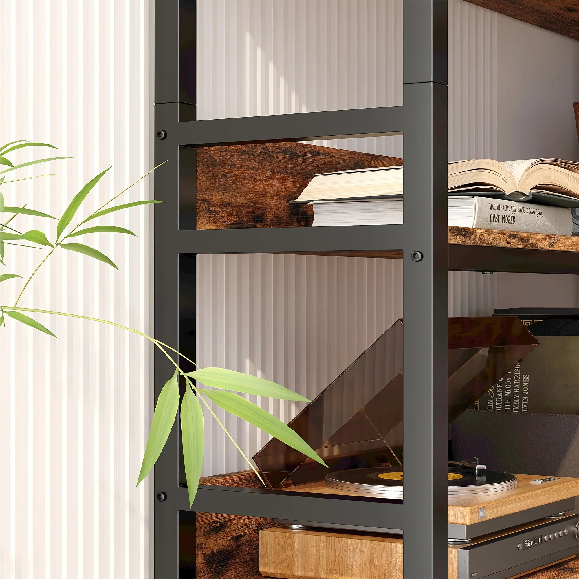 Industrial 6-Tier Corner Bookshelf with Baffles, Metal Frame Storage Rack for Living Room, Home Office, Bookshelf for Small Spaces, Spinning Bookshelf, Book Organizers And Storage, Bookshelf Organizer, Book Storage, Spacesavi House Of Avana