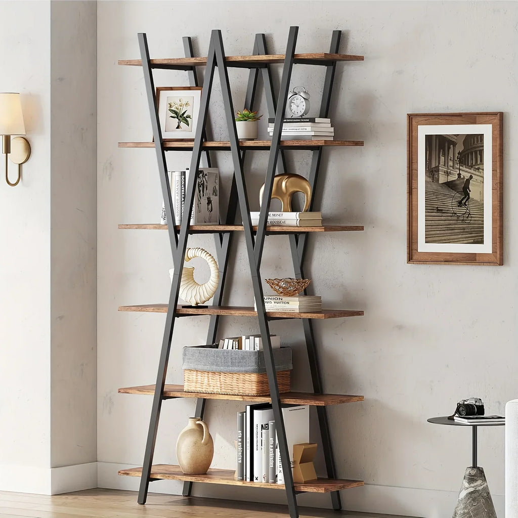 74 Inch Industrial Tall Bookshelf, 6 Tier Bookshelf, Free Standing Open Book Shelves Storage Display Shelf, Book Shelf For Living Room, Home Office, Rustic Brown House Of Avana