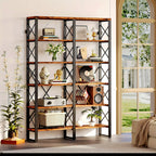 76" Tall Industrial Style 6-Tier Double Bookcase, Spacious Open Storage Unit for Home Workspace, Wood & Metal Frame Easy Setup, Book Organizers And Storage, Small Bookcase, Book Storage, Bookshelf for Small Spaces, Book Organ House Of Avana