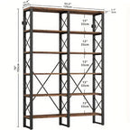 76" Tall Industrial Style 6-Tier Double Bookcase, Spacious Open Storage Unit for Home Workspace, Wood & Metal Frame Easy Setup, Book Organizers And Storage, Small Bookcase, Book Storage, Bookshelf for Small Spaces, Book Organ House Of Avana