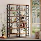 76" Tall Industrial Style 6-Tier Double Bookcase, Spacious Open Storage Unit for Home Workspace, Wood & Metal Frame Easy Setup, Book Organizers And Storage, Small Bookcase, Book Storage, Bookshelf for Small Spaces, Book Organ House Of Avana