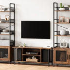 Industrial Farmhouse Bookshelf with Doors - Heavy-Duty Metal 4-Tier Bookcase, Extra Tall 70.87" Storage Cabinet, Easy Assembly Freestanding Shelf for Living Room, Home Office, Bedroom - Brown Industrial Decor Furniture, Books House Of Avana