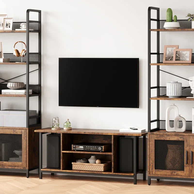 Industrial Farmhouse Bookshelf with Doors - Heavy-Duty Metal 4-Tier Bookcase, Extra Tall 70.87" Storage Cabinet, Easy Assembly Freestanding Shelf for Living Room, Home Office, Bedroom - Brown Industrial Decor Furniture, Books House Of Avana