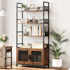 Industrial Farmhouse Bookshelf with Doors - Heavy-Duty Metal 4-Tier Bookcase, Extra Tall 70.87" Storage Cabinet, Easy Assembly Freestanding Shelf for Living Room, Home Office, Bedroom - Brown Industrial Decor Furniture, Books House Of Avana