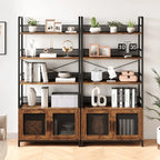 Industrial Farmhouse Bookshelf with Doors - Heavy-Duty Metal 4-Tier Bookcase, Extra Tall 70.87" Storage Cabinet, Easy Assembly Freestanding Shelf for Living Room, Home Office, Bedroom - Brown Industrial Decor Furniture, Books House Of Avana