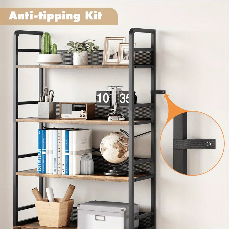 Industrial Farmhouse Bookshelf with Doors - Heavy-Duty Metal 4-Tier Bookcase, Extra Tall 70.87" Storage Cabinet, Easy Assembly Freestanding Shelf for Living Room, Home Office, Bedroom - Brown Industrial Decor Furniture, Books House Of Avana