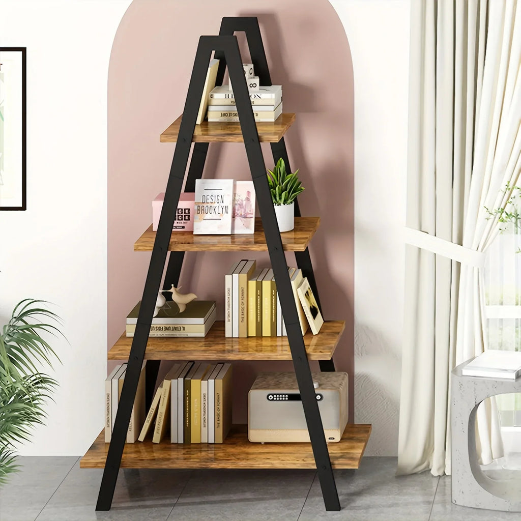 LAMERGE 4-storey A-shaped Bookshelf, Metal Frame Bookshelf, Standing Bedroom Ladder, Open Display Shelf, Indoor Plant Shelf, M Living Room, Office, Small Space Home Furniture Bookshelf House Of Avana