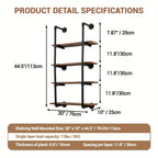 Rustic metal and wood 4-tier shelf, wall-mounted industrial pipe design - House of Avana