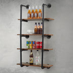 Rustic metal and wood 4-tier shelf, wall-mounted industrial pipe design - House of Avana