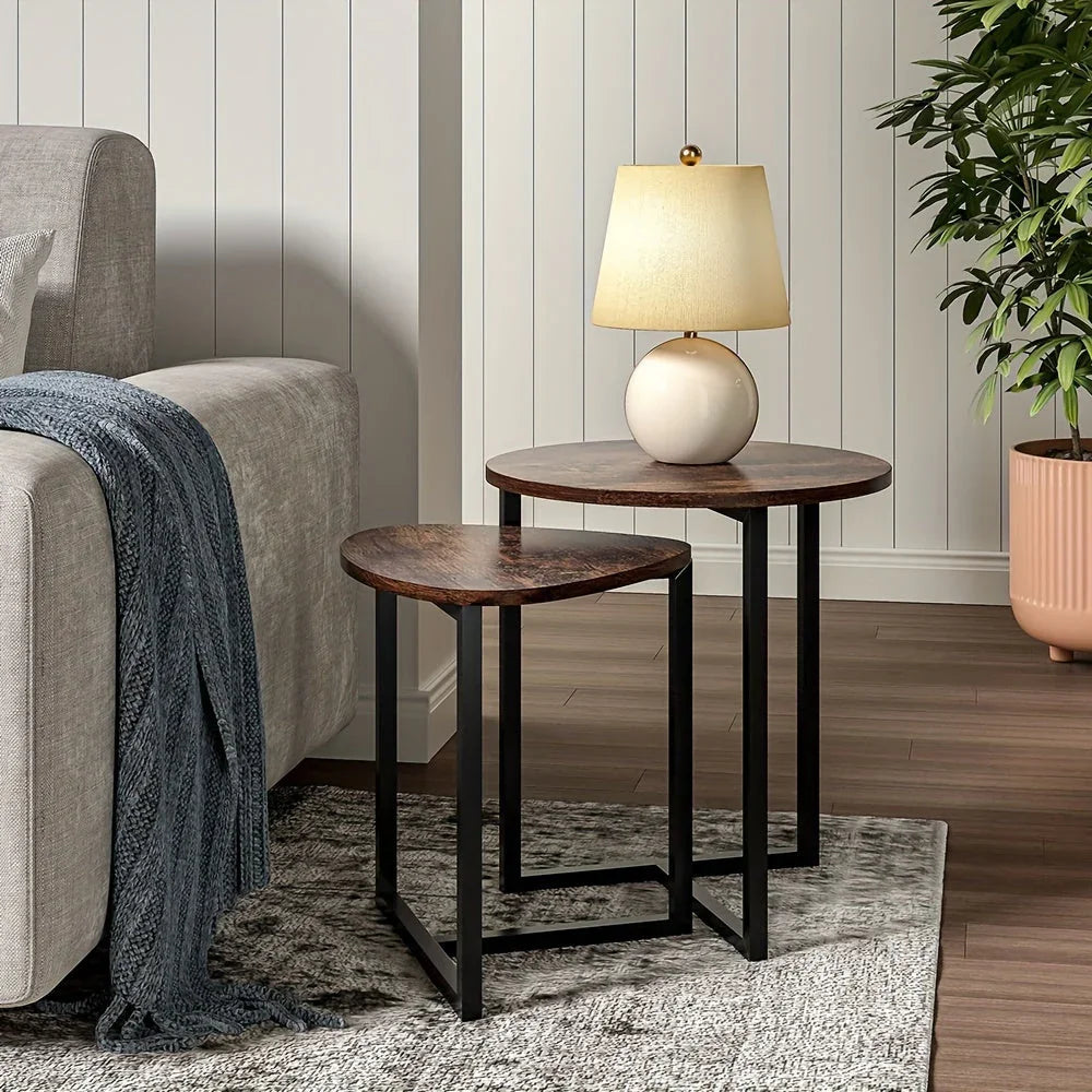 Coffee Table Set Industrial Style Wooden Tabletop End Desk Tea Table Living Room Sofa Side Table Bedside Table Lamp Workbench Table Plant Stand Display Rack House Of Avana