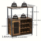 [Industrial Wine Bar Cabinet] 3-Tier Industrial Wine Bar Cabinet with Detachable 12-Bottle Rack | Adjustable Glass Holder, Mesh Door Storage, Metal Sideboard Buffet Cabinet with Shelves, Drawer - Easy Assembly for Home Bar, K House Of Avana