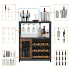 [Industrial Wine Bar Cabinet] 3-Tier Industrial Wine Bar Cabinet with Detachable 12-Bottle Rack | Adjustable Glass Holder, Mesh Door Storage, Metal Sideboard Buffet Cabinet with Shelves, Drawer - Easy Assembly for Home Bar, K House Of Avana