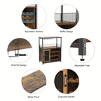 [Industrial Wine Bar Cabinet] 3-Tier Industrial Wine Bar Cabinet with Detachable 12-Bottle Rack | Adjustable Glass Holder, Mesh Door Storage, Metal Sideboard Buffet Cabinet with Shelves, Drawer - Easy Assembly for Home Bar, K House Of Avana